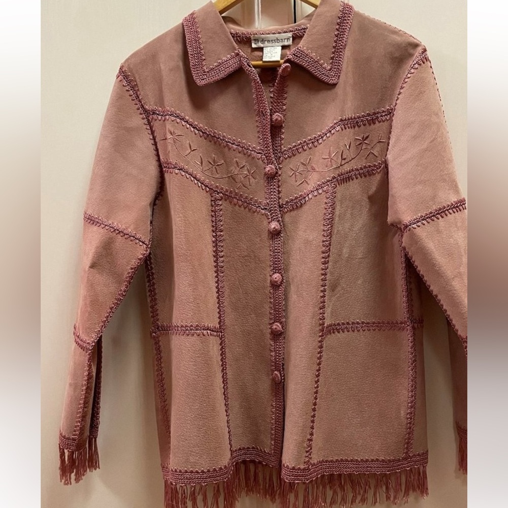 ISO (in search of) Dressbarn Pink Leather Western Jacket with Fringe